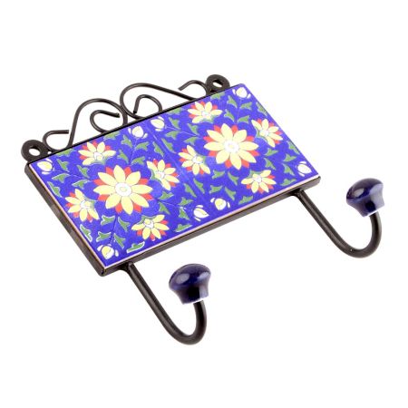 Navy Blue And Yellow Sunflower Ceramic Tiles Hooks
